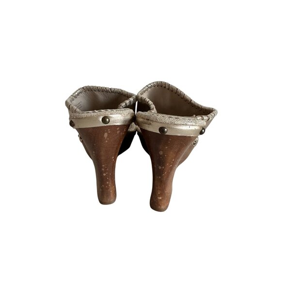 JACK ROGERS Gold Leather Platform Wedges Sandals Sz 8 - Picture 3 of 6